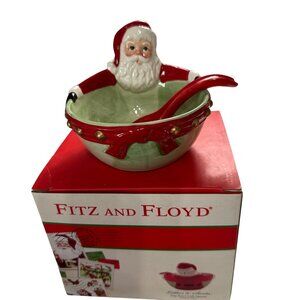 Fitz and Floyd Letters to Santa ceramic Santa dip bowl w/ spoon IN BOX 2015